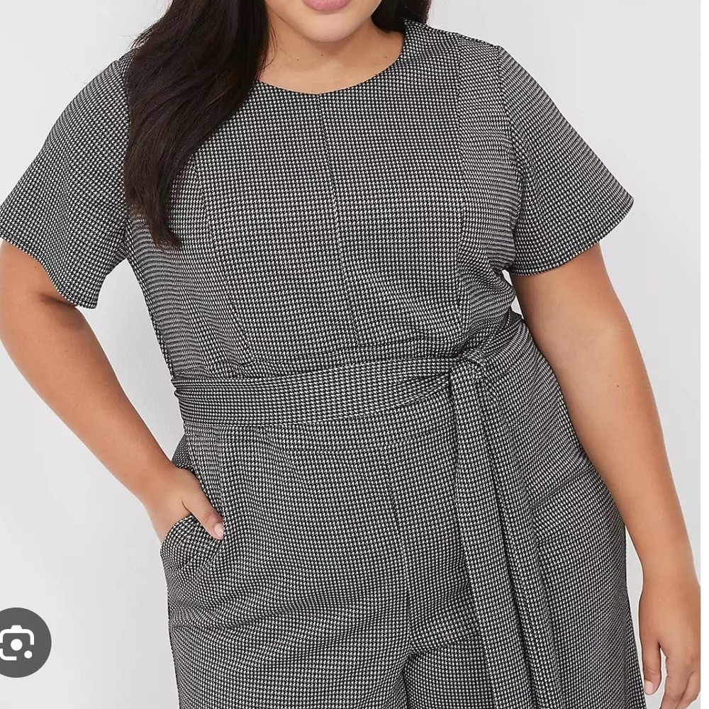 Lane Bryant Jumpsuit Womens 20L Black White ‎ Metallic Houndstooth Wide Leg